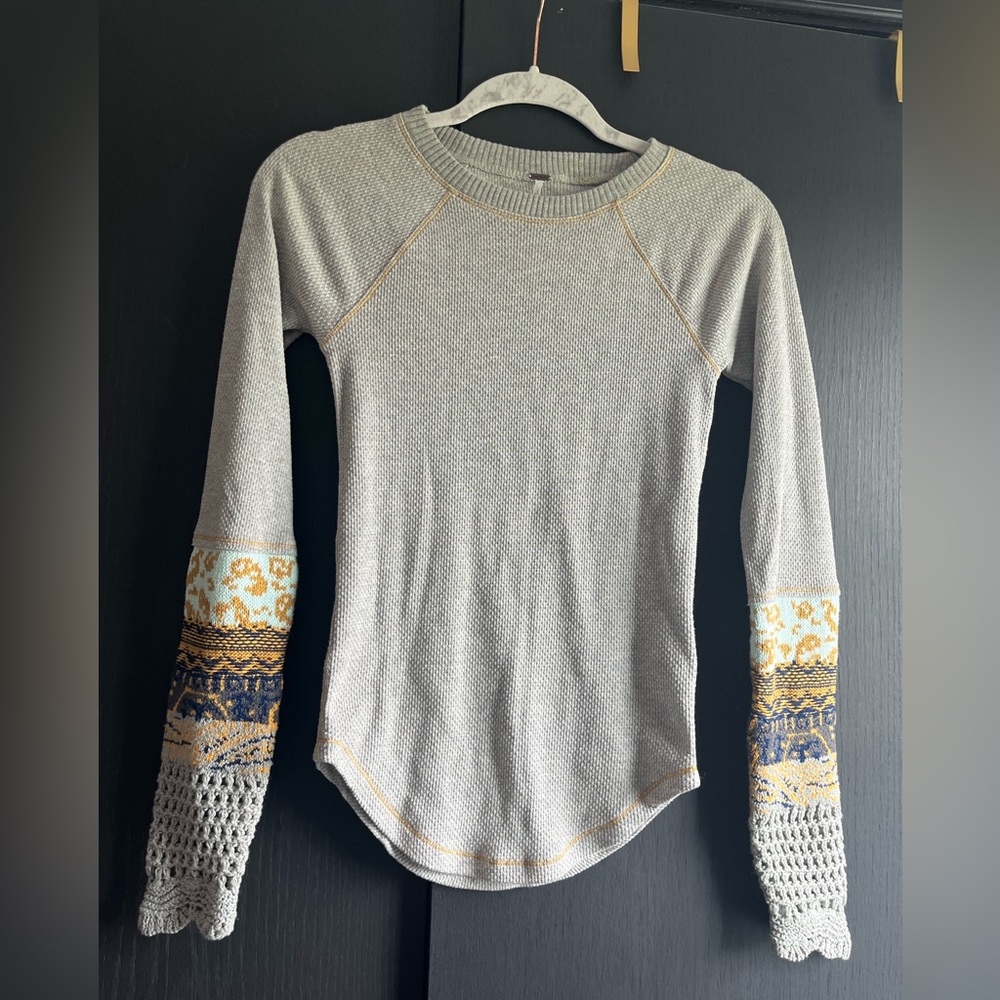 Free People In The Mix Jacquard Cuff Top size XS